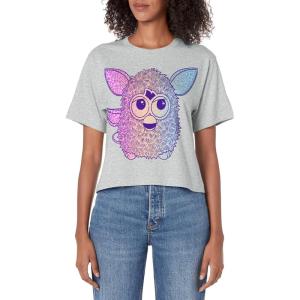 imageFurby Retro Neon Gradient Big Cute Portrait Womens Crop TopHeather Grey