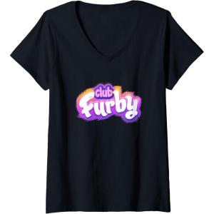 imageWomens Furby Club Furby Colorful Gradient Furry Logo VNeck TShirtBlack