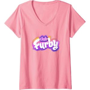 imageWomens Furby Club Furby Colorful Gradient Furry Logo VNeck TShirtPink